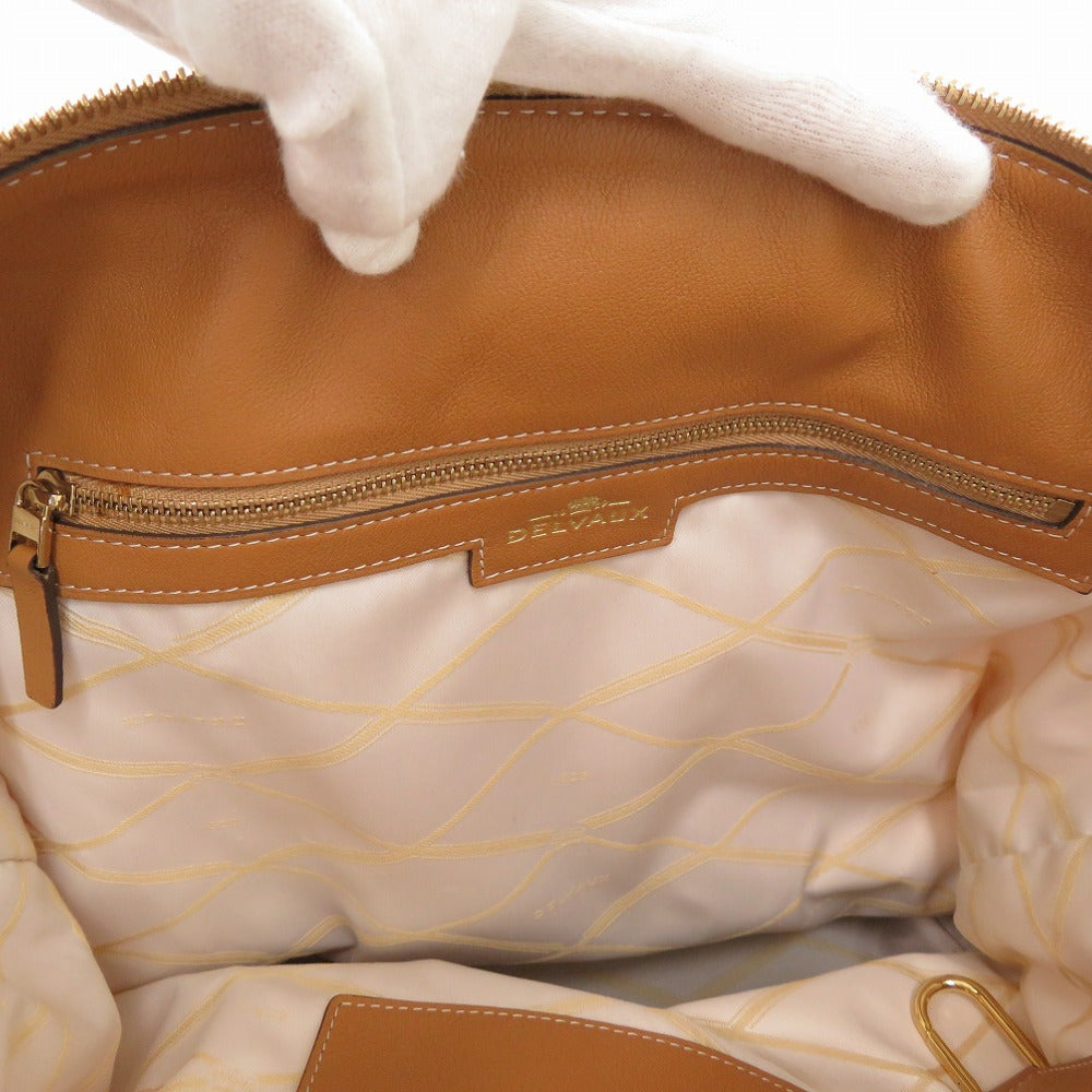 DELVAUX Tote Bag Leather, Cotton Canvas Brown Everyday Bag Women Used Authentic