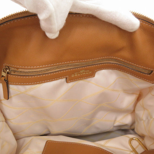 DELVAUX Tote Bag Leather, Cotton Canvas Brown Everyday Bag Women Used Authentic