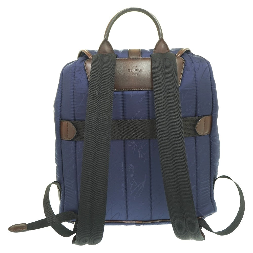 Berluti Backpack Nylon, Leather Navy Scritto Calligraphy Backpack mens Used Authentic