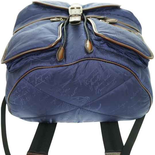 Berluti Backpack Nylon, Leather Navy Scritto Calligraphy Backpack mens Used Authentic