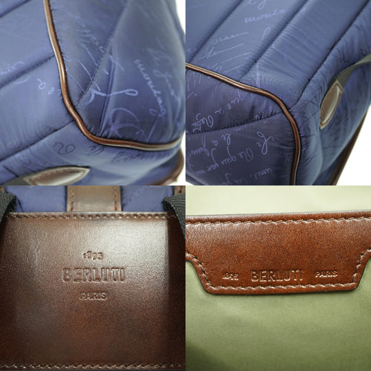 Berluti Backpack Nylon, Leather Navy Scritto Calligraphy Backpack mens Used Authentic