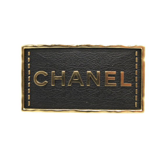 CHANEL Brooch metal black logo Women Used Authentic
