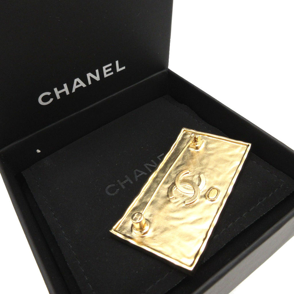 CHANEL Brooch metal black logo Women Used Authentic