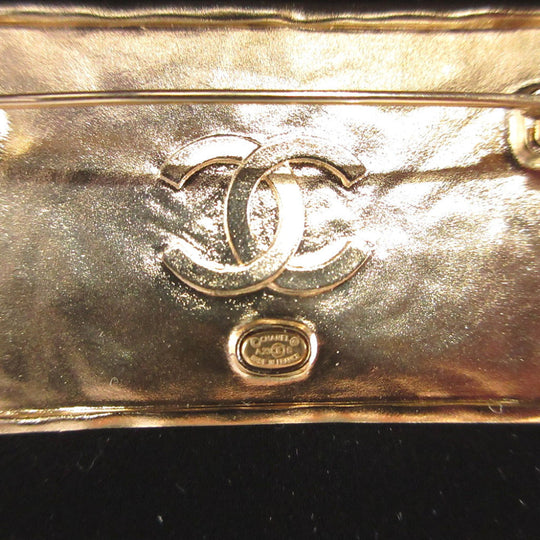 CHANEL Brooch metal black logo Women Used Authentic