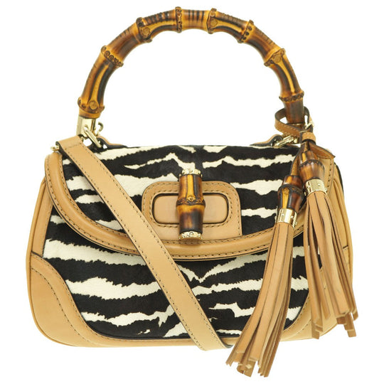 GUCCI Handbag 254884 Harako Zebra Pattern New Bamboo Women Used Authentic