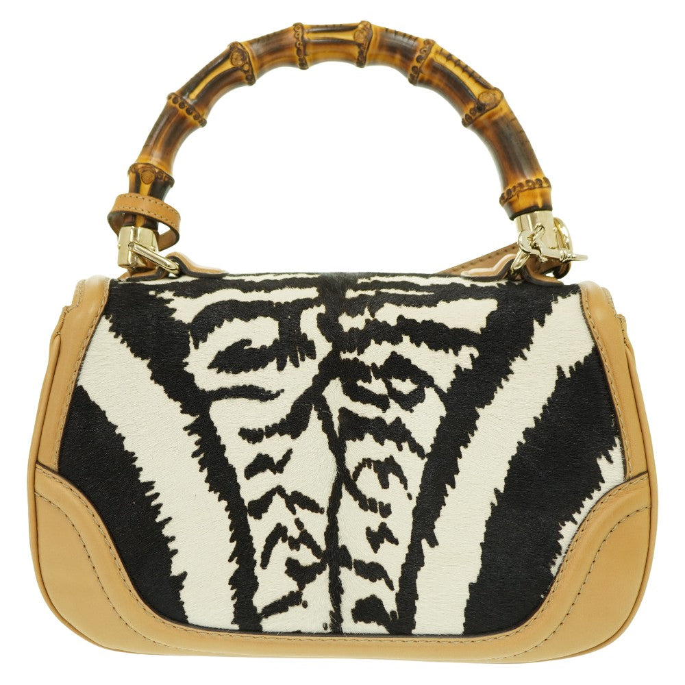 GUCCI Handbag 254884 Harako Zebra Pattern New Bamboo Women Used Authentic