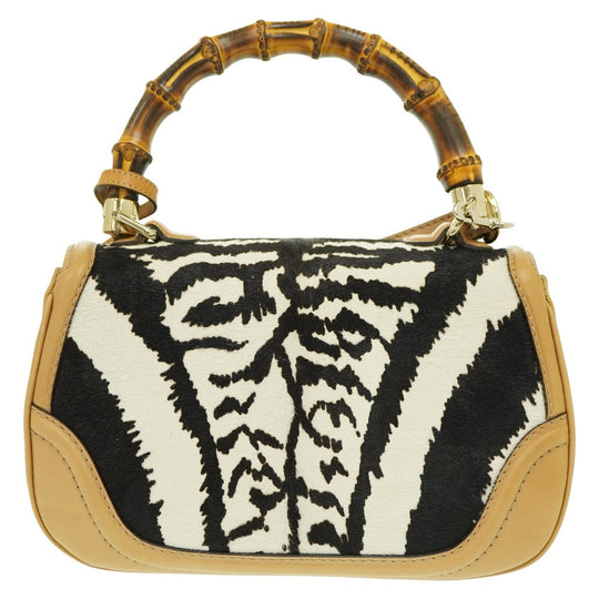 GUCCI Handbag 254884 Harako Zebra Pattern New Bamboo Women Used Authentic