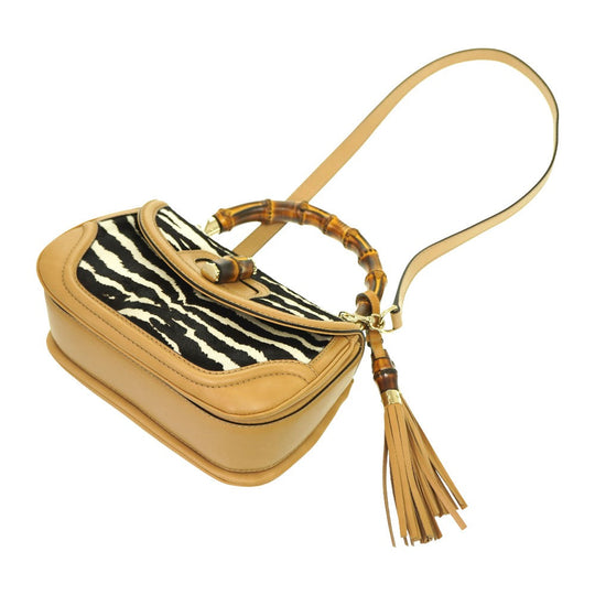 GUCCI Handbag 254884 Harako Zebra Pattern New Bamboo Women Used Authentic