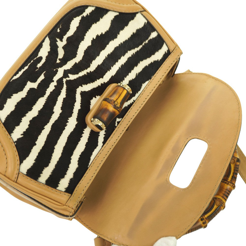 GUCCI Handbag 254884 Harako Zebra Pattern New Bamboo Women Used Authentic