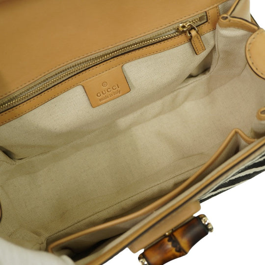 GUCCI Handbag 254884 Harako Zebra Pattern New Bamboo Women Used Authentic