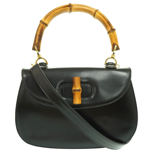 GUCCI Handbag leather black Bamboo Women Used Authentic