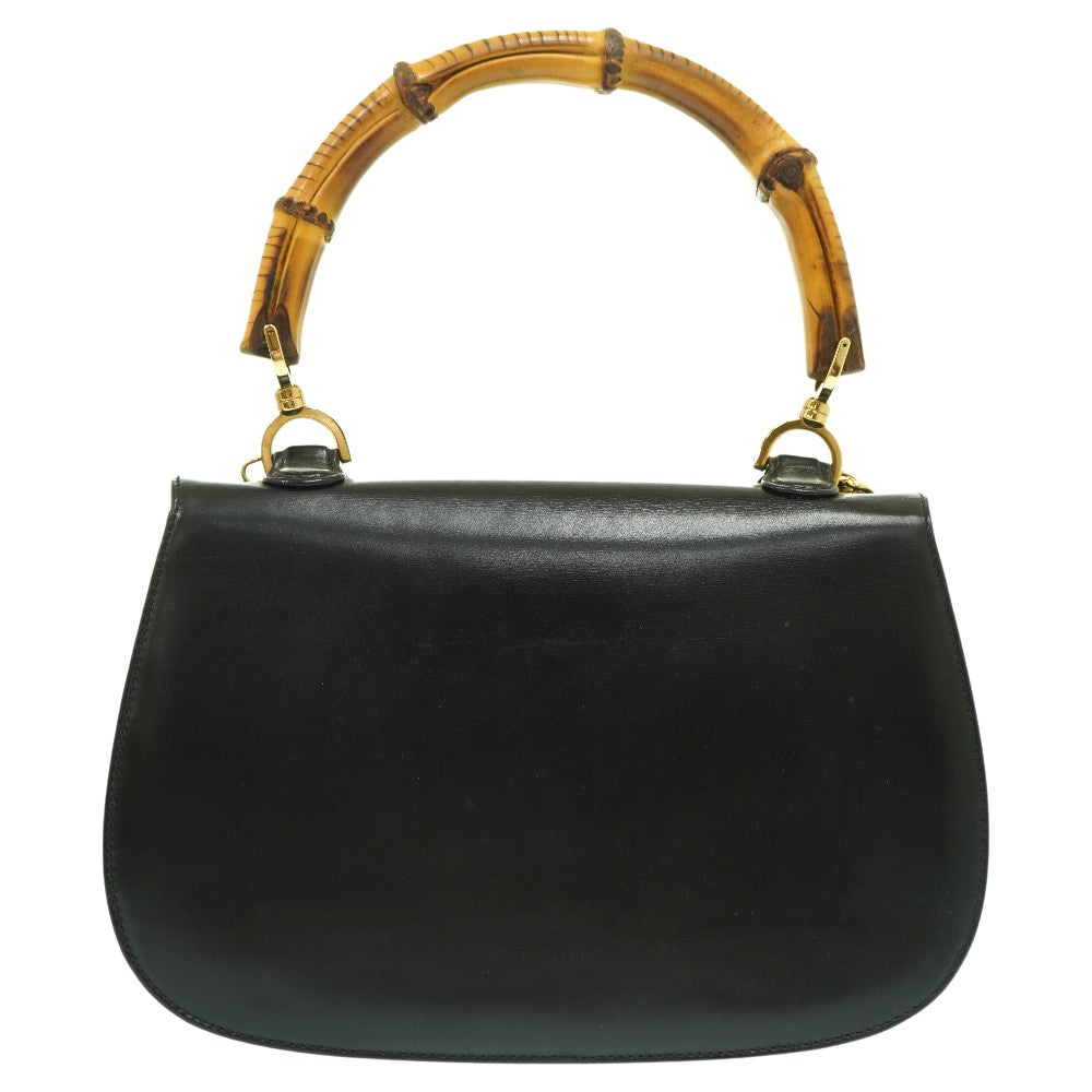GUCCI Handbag leather black Bamboo Women Used Authentic