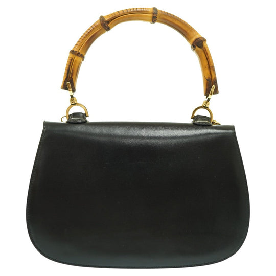 GUCCI Handbag leather black Bamboo Women Used Authentic