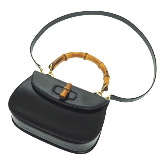 GUCCI Handbag leather black Bamboo Women Used Authentic