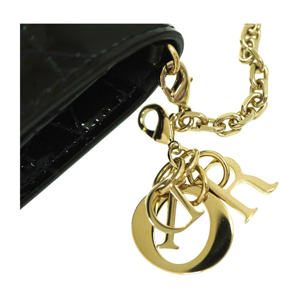 Dior Shoulder Bag Patent leather black Chain Card Case Coin Case Wallet Women Used Authentic