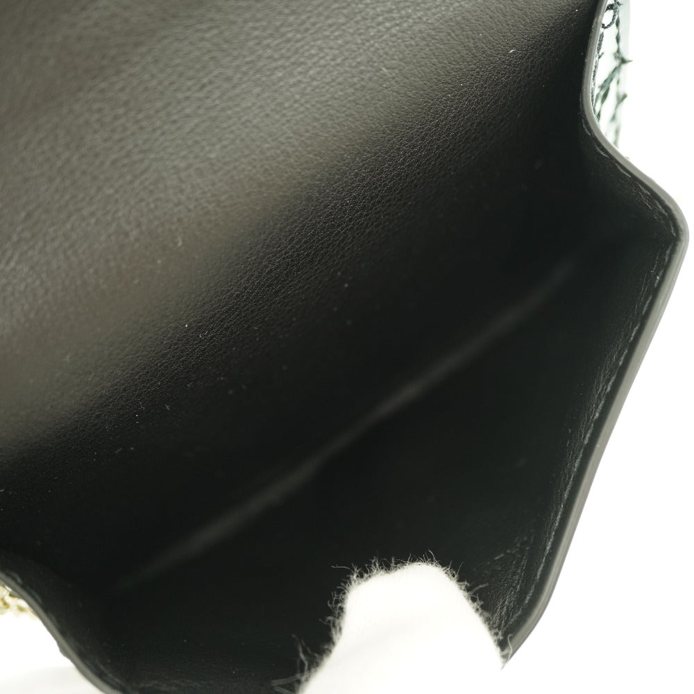 Dior Shoulder Bag Patent leather black Chain Card Case Coin Case Wallet Women Used Authentic