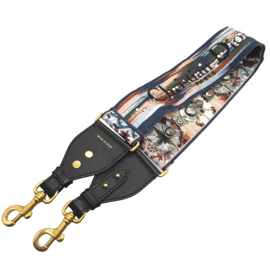 Christian Dior Shoulder strap Canvas, Leather black Embroidery Floral unisex(Unisex) Used Authentic