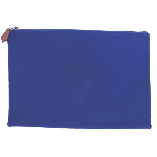 HERMES Pouch Cotton canvas blue Flat Pouch MM Women Used Authentic