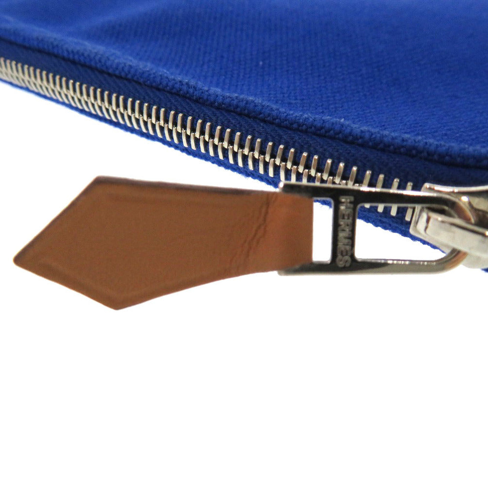 HERMES Pouch Cotton canvas blue Flat Pouch MM Women Used Authentic