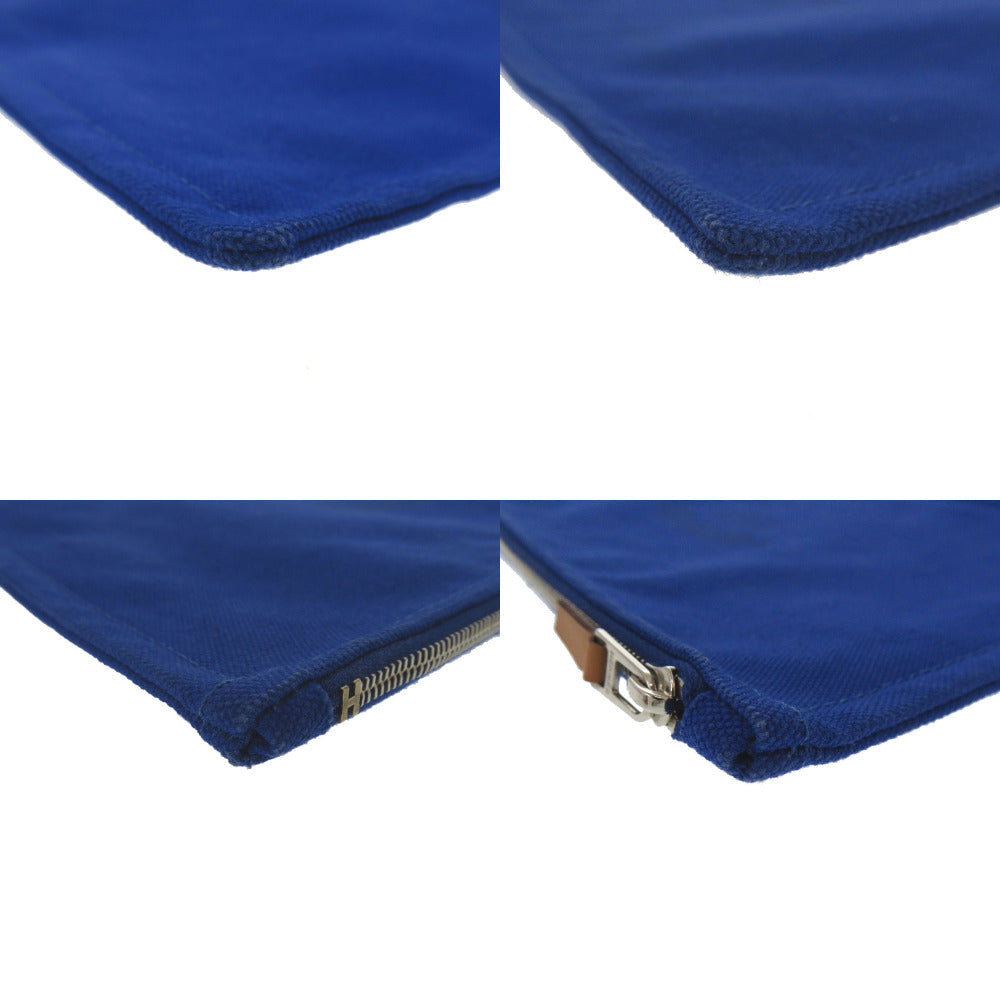 HERMES Pouch Cotton canvas blue Flat Pouch MM Women Used Authentic