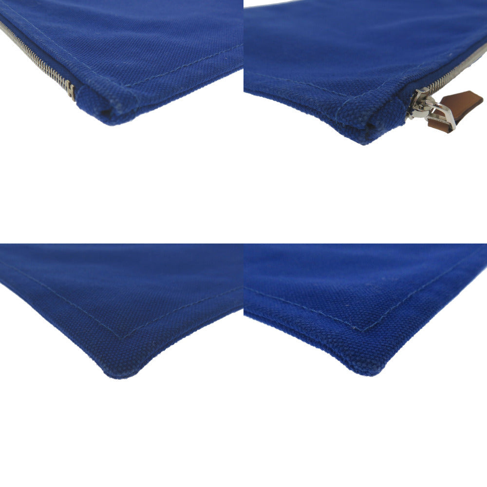 HERMES Pouch Cotton canvas blue Flat Pouch MM Women Used Authentic