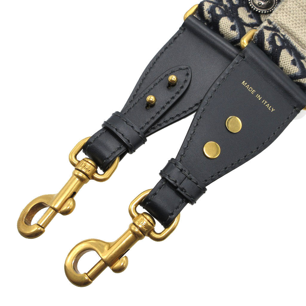 Christian Dior Shoulder strap Canvas, Leather Navy Embroidery Oblique unisex(Unisex) Used Authentic