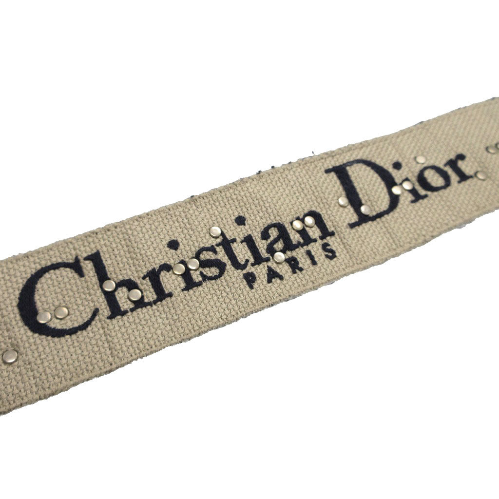 Christian Dior Shoulder strap Canvas, Leather Navy Embroidery Oblique unisex(Unisex) Used Authentic