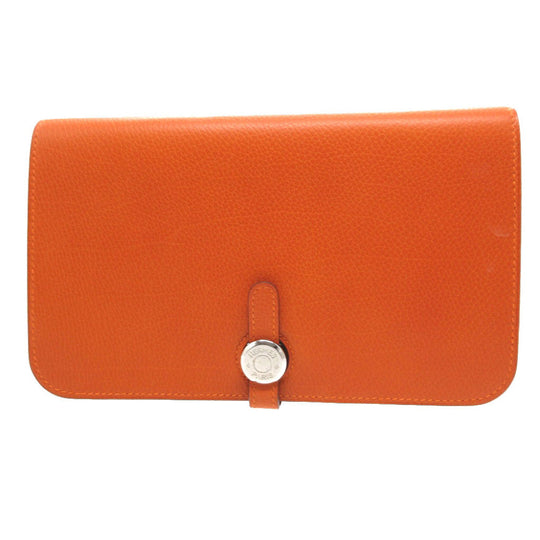 HERMES Long Wallet Purse Togo Orange Dogon GM unisex(Unisex) Used Authentic