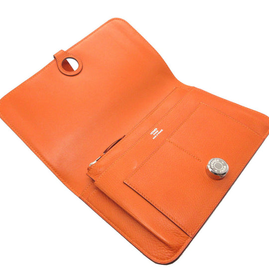 HERMES Long Wallet Purse Togo Orange Dogon GM unisex(Unisex) Used Authentic