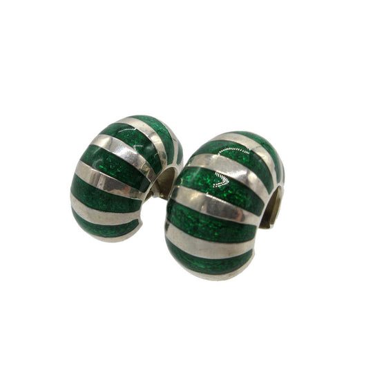 TIFFANY&Co. Earring Silver925 green Hoop Stripes Women Used Authentic