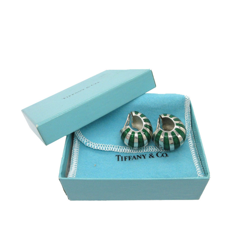 TIFFANY&Co. Earring Silver925 green Hoop Stripes Women Used Authentic