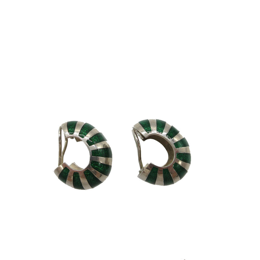 TIFFANY&Co. Earring Silver925 green Hoop Stripes Women Used Authentic
