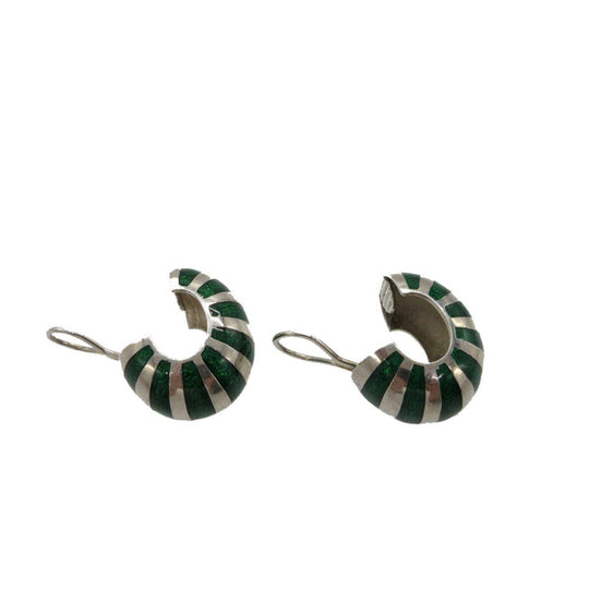 TIFFANY&Co. Earring Silver925 green Hoop Stripes Women Used Authentic