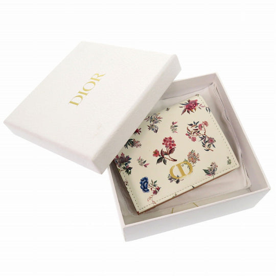 Christian Dior Bifold Wallet leather Ivory CARO flower print Women Used Authentic
