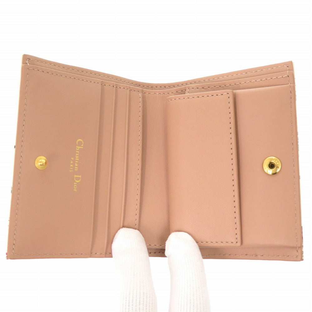 Christian Dior Bifold Wallet leather Ivory CARO flower print Women Used Authentic
