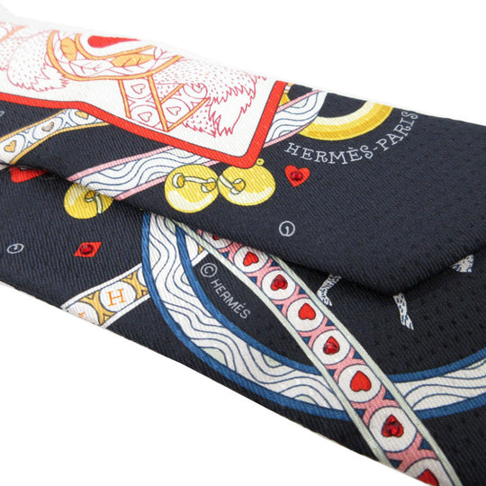 HERMES scarf silk Navy DAME DE COEUR BIJOU STONE QUEEN OF HEARTS PLAYING CARDS Twilly Women Used Authentic