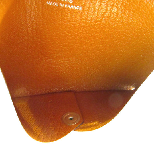 HERMES Card Case Shave Brown Calvi Women Used Authentic