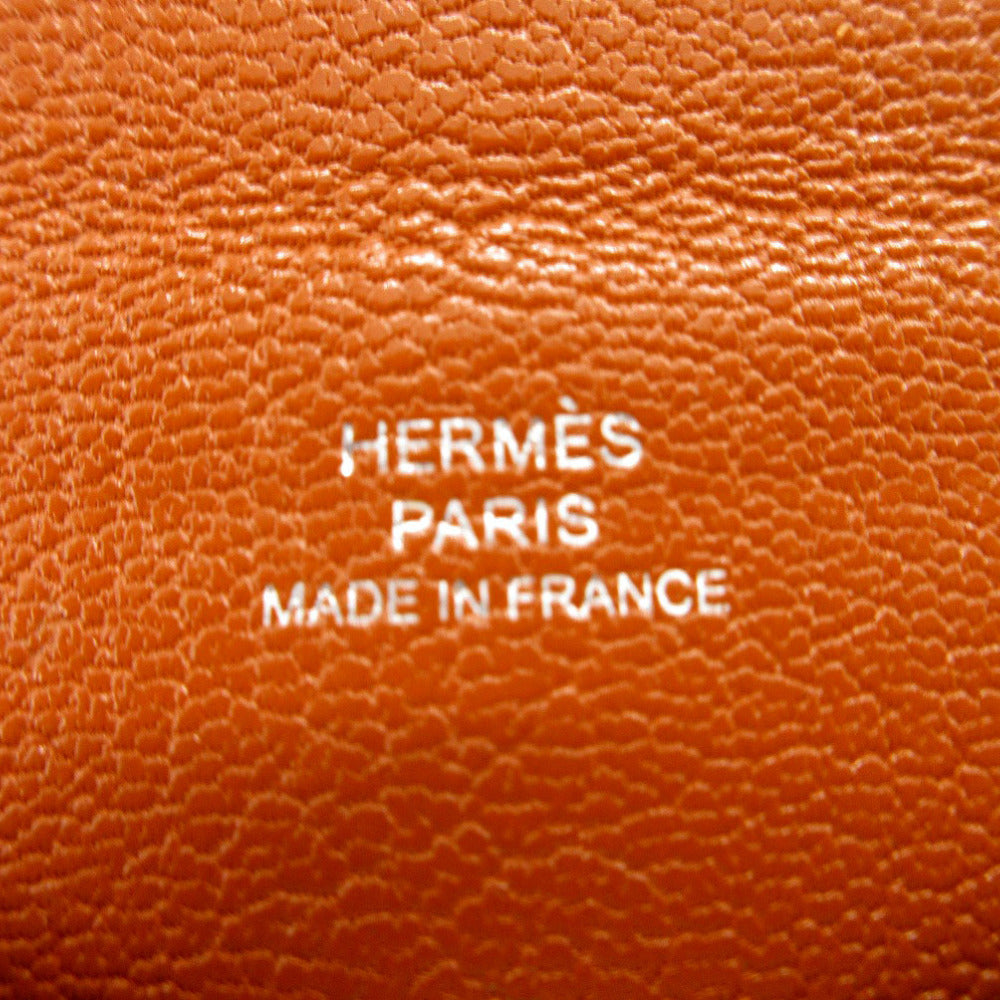 HERMES Card Case Shave Brown Calvi Women Used Authentic