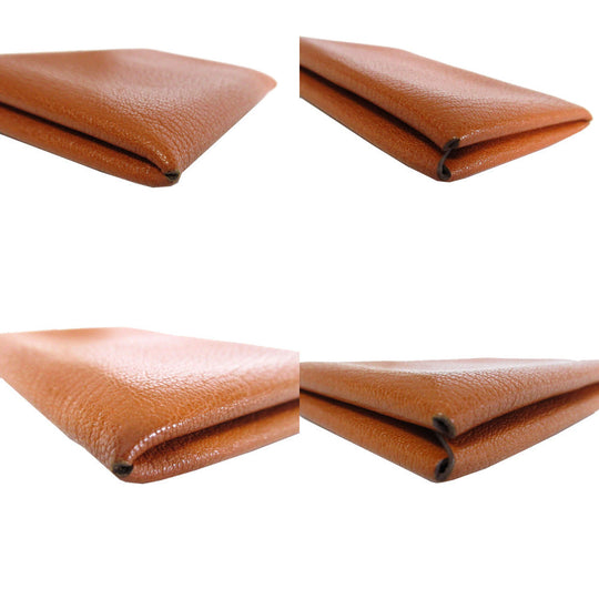 HERMES Card Case Shave Brown Calvi Women Used Authentic