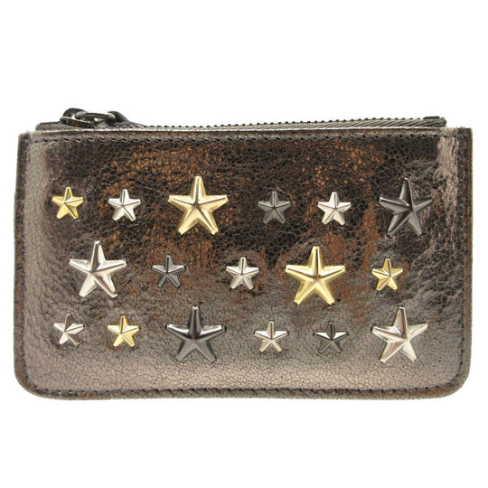 JIMMY CHOO Coin case leather Silver Star studs Women Used Authentic
