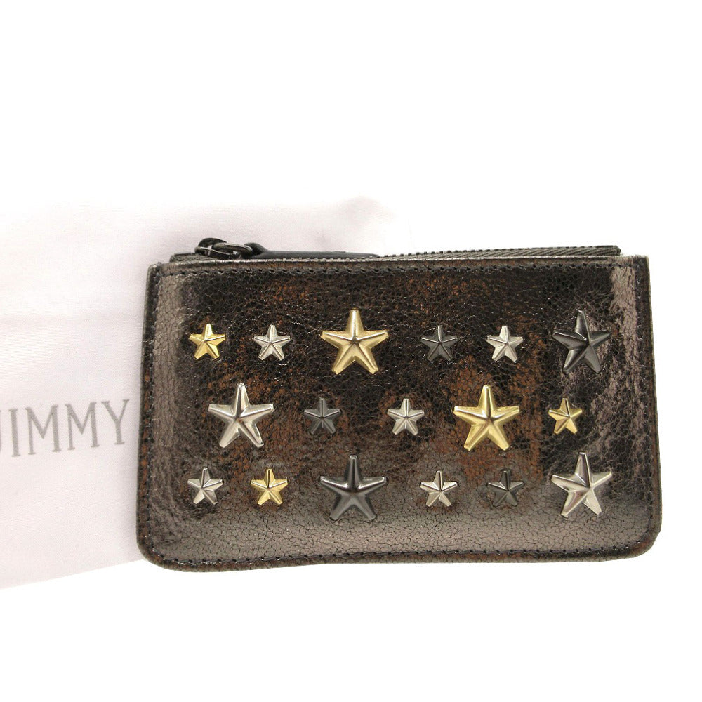 JIMMY CHOO Coin case leather Silver Star studs Women Used Authentic