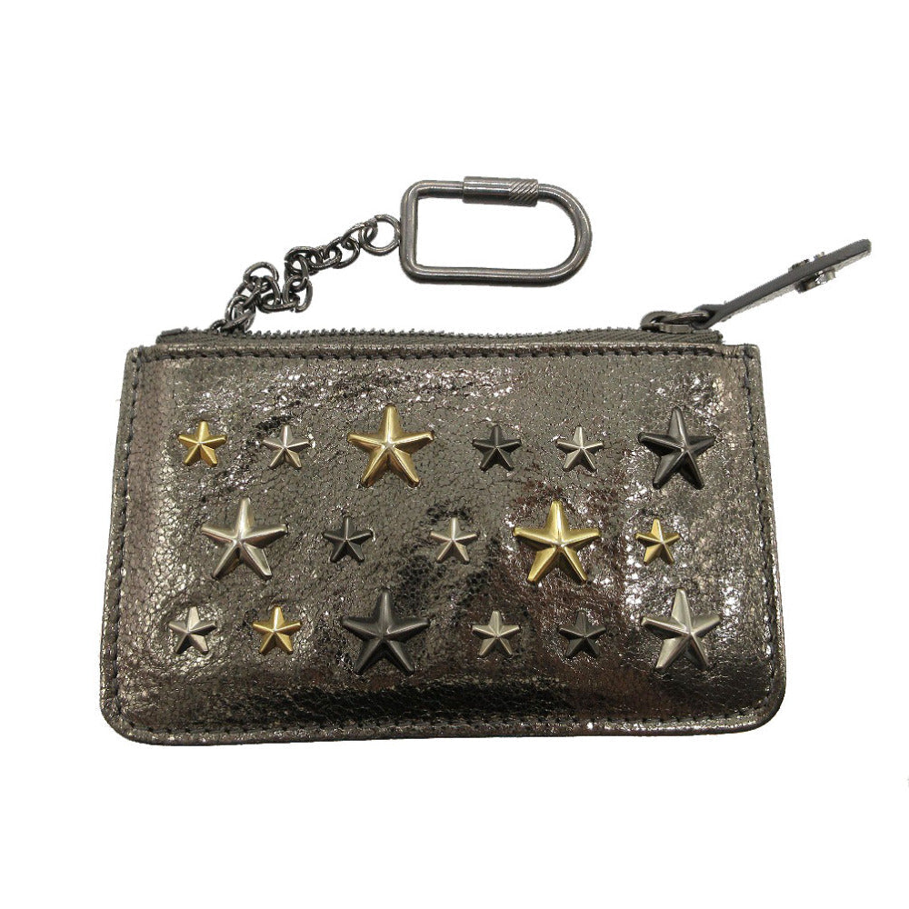 JIMMY CHOO Coin case leather Silver Star studs Women Used Authentic