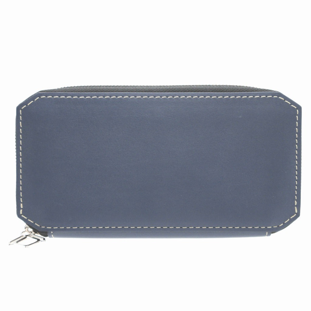 MOREAU PARIS Long Wallet Purse leather Navy Zip Around Women Used Authentic