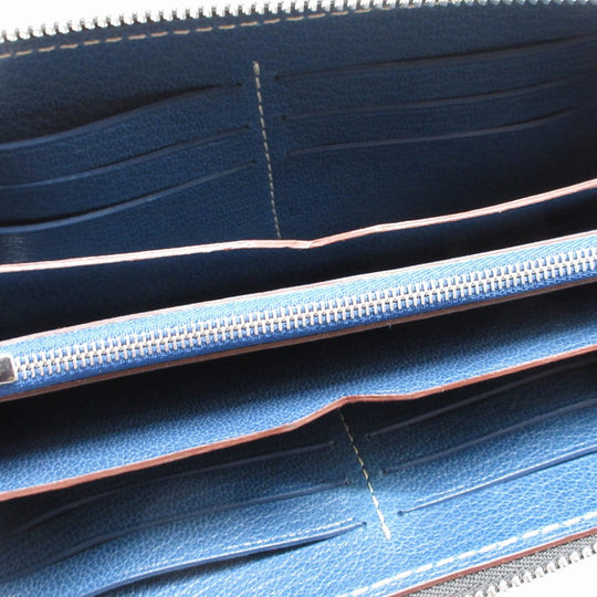 MOREAU PARIS Long Wallet Purse leather Navy Zip Around Women Used Authentic