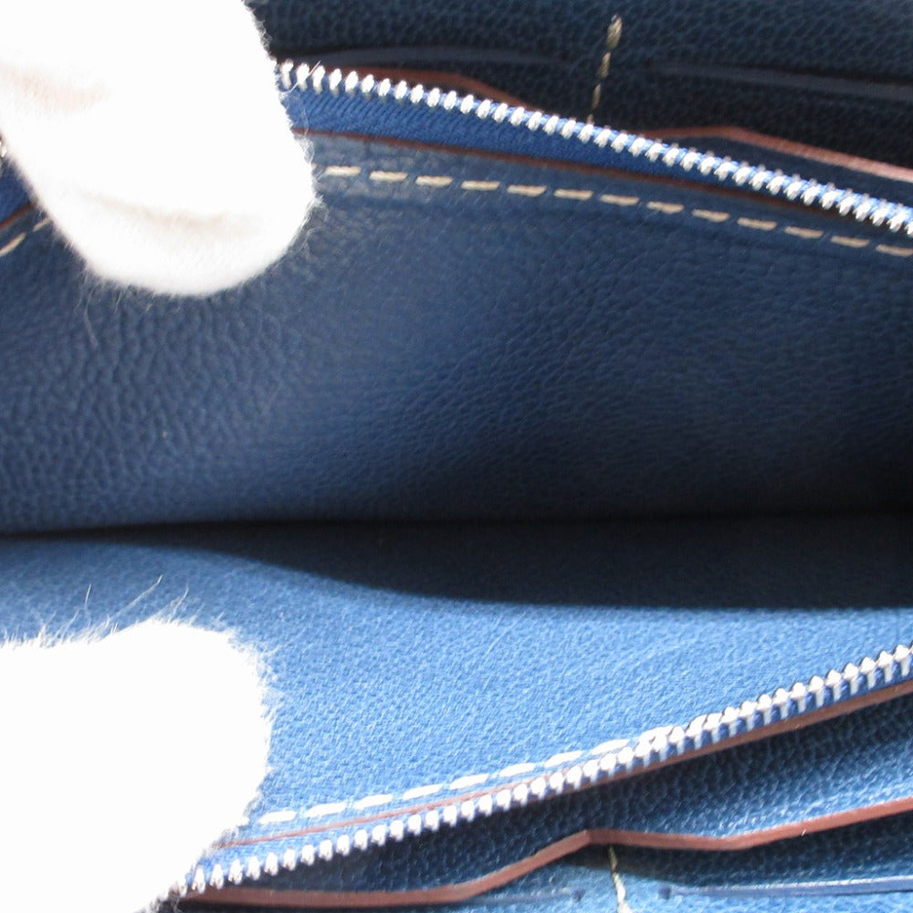 MOREAU PARIS Long Wallet Purse leather Navy Zip Around Women Used Authentic