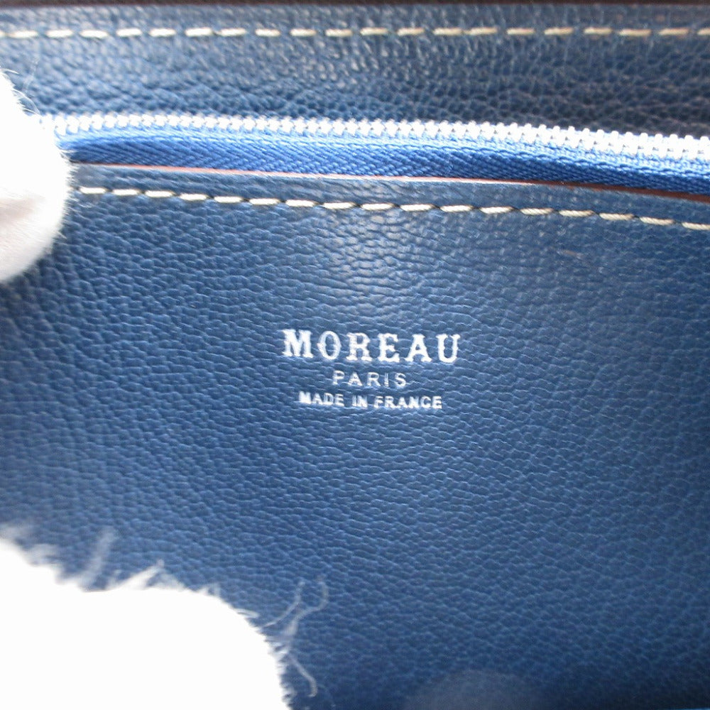 MOREAU PARIS Long Wallet Purse leather Navy Zip Around Women Used Authentic