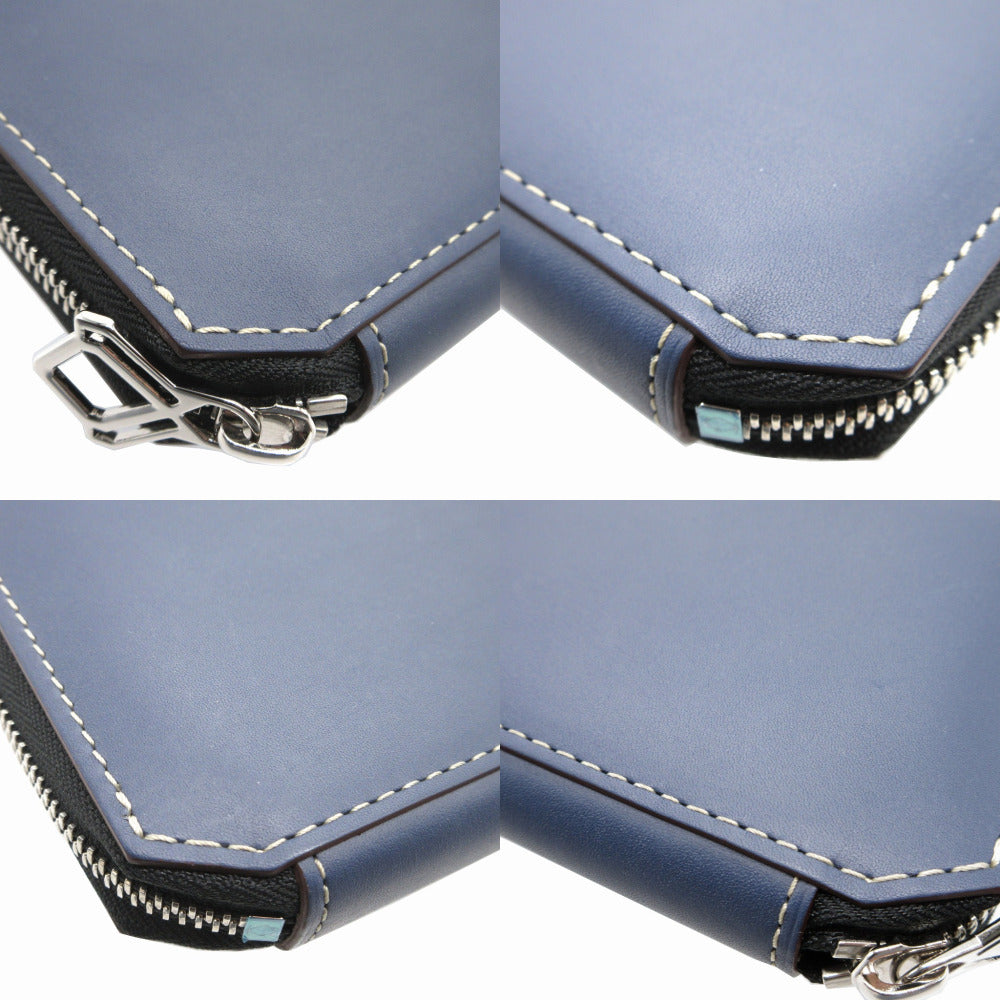 MOREAU PARIS Long Wallet Purse leather Navy Zip Around Women Used Authentic