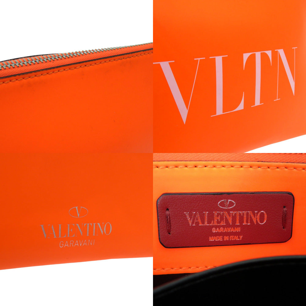 Valentino Garavani business bag leather Orange Rockstud Neon Orange Leather VLTN Document Case unisex(Unisex) Used Authentic