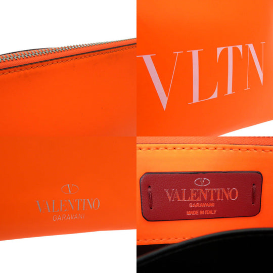 Valentino Garavani business bag leather Orange Rockstud Neon Orange Leather VLTN Document Case unisex(Unisex) Used Authentic
