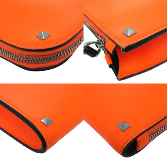 Valentino Garavani business bag leather Orange Rockstud Neon Orange Leather VLTN Document Case unisex(Unisex) Used Authentic